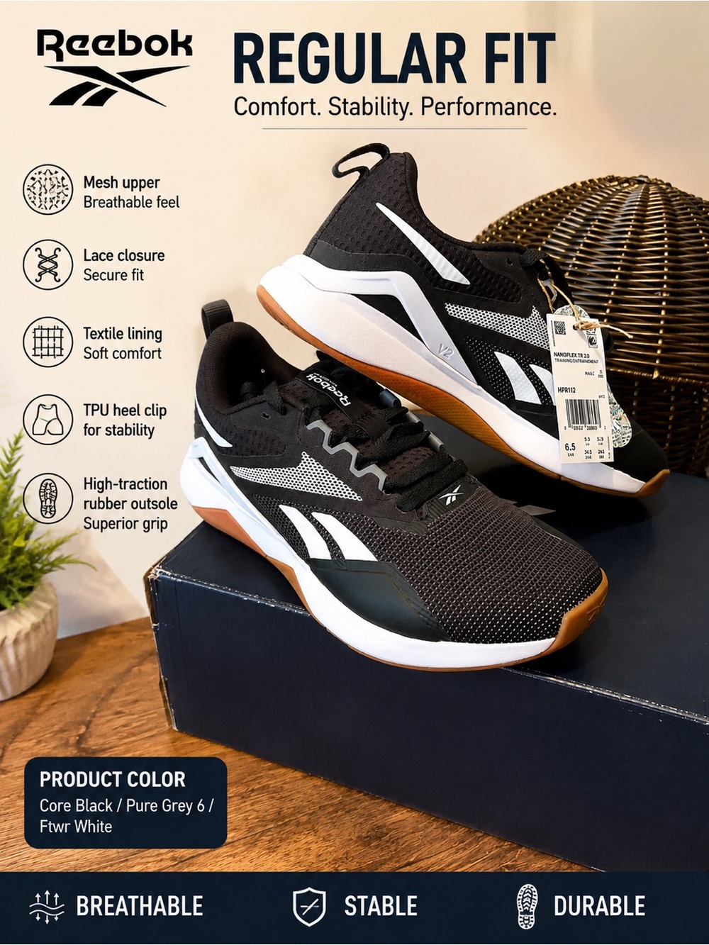 Reebok Nanoflex TR 2.0 Men's Trsining Athletic Sneakers Sz 6.5